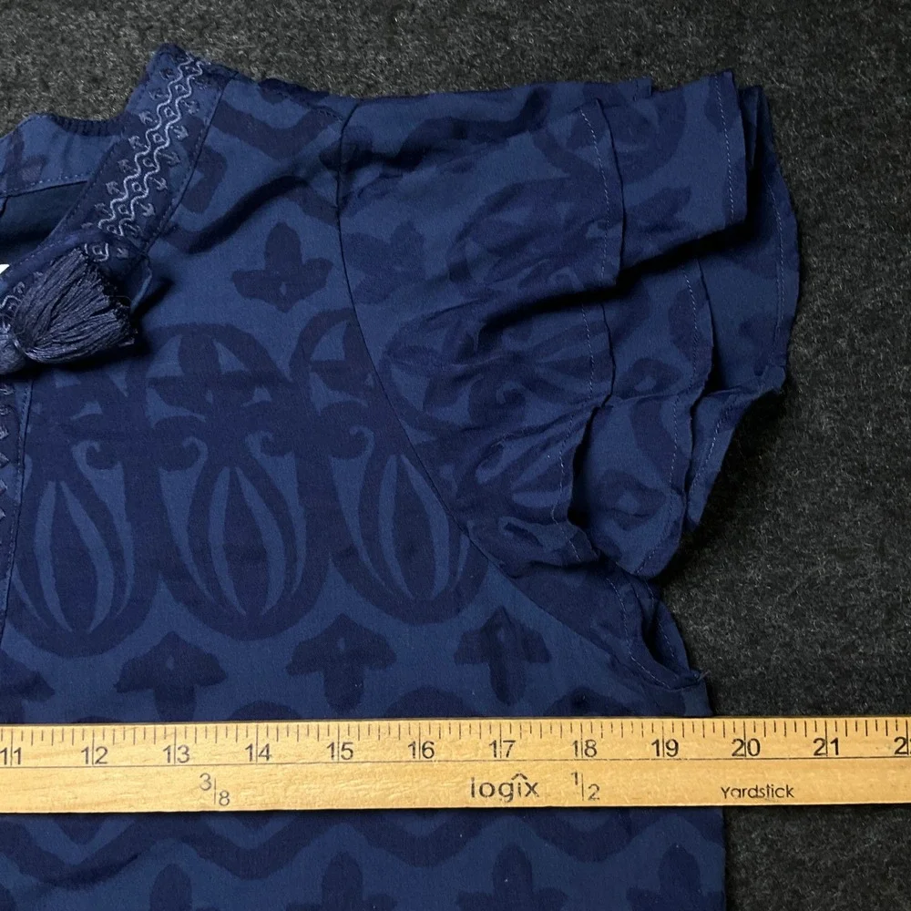Vineyard Vines Shift Dress Womens S Navy Blue Boho Coastal Flutter Sleeve Tassel